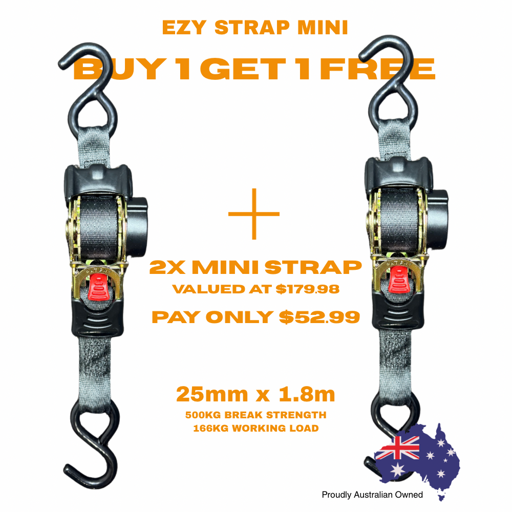 2x Auto Retractable Ezy Strap Mini  - 25mm x 1.8m (Black)