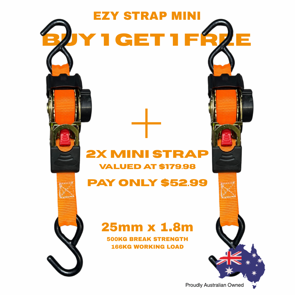 2x Auto Retractable Ezy Strap Mini  - 25mm x 1.8m (Orange)